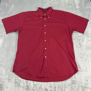 NORDSTROM Mens Button Down Shirt XL Red Short Sleeve Embroidered 00s Vintage Y2K